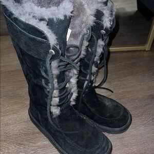 Women's Black Suede Tall Lace-Up Winter Boots with Shearling Lining UGG Uptown